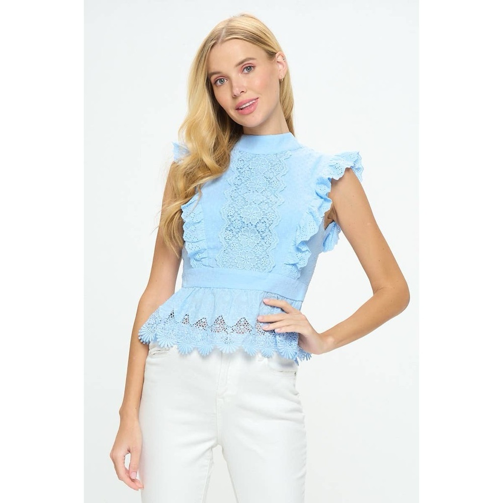 New York & Company light blue ruffled blouse sizeM